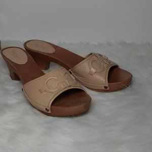 Salvatore Ferragamo Wood/Leather Clog Sz 8
